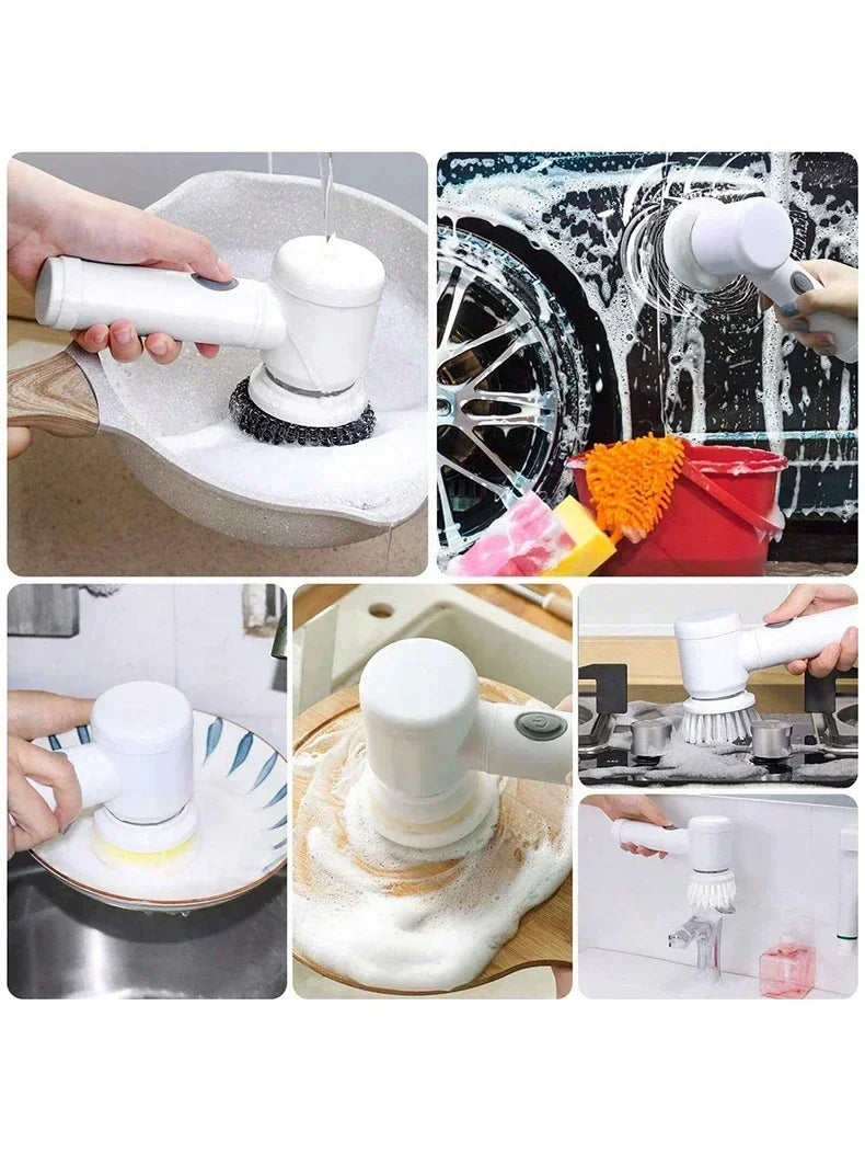 Escova de Limpeza Elétrica Sem Fio com 5 Cabeças - Carregamento USB
