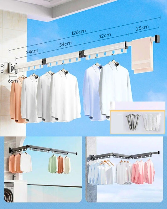 Varal Extensível de Parede: Compacto, Resistente e Prático para Secagem de Roupas em Apartamento, com Frete Grátis!