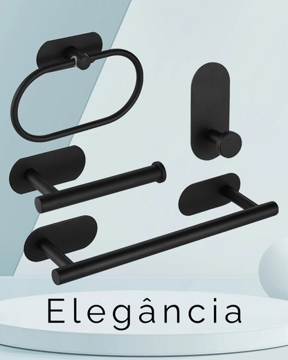 Kit Acessórios para Banheiro Preto Fosco Premium em Aço Inox 304 | Toalheiro, Porta Toalha, Papeleira, Gancho | Instalação Fácil | Frete Grátis