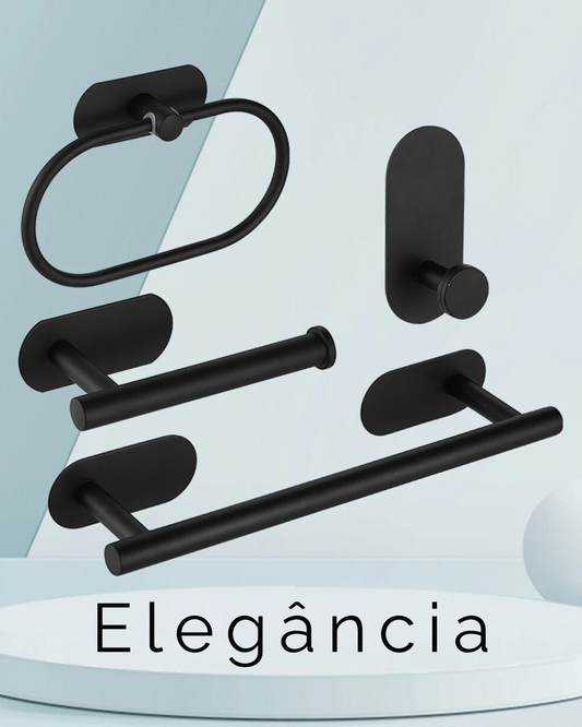 Kit Acessórios para Banheiro Preto Fosco Premium em Aço Inox 304 | Toalheiro, Porta Toalha, Papeleira, Gancho | Instalação Fácil | Frete Grátis
