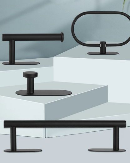 Kit Acessórios para Banheiro Preto Fosco Premium em Aço Inox 304 | Toalheiro, Porta Toalha, Papeleira, Gancho | Instalação Fácil | Frete Grátis