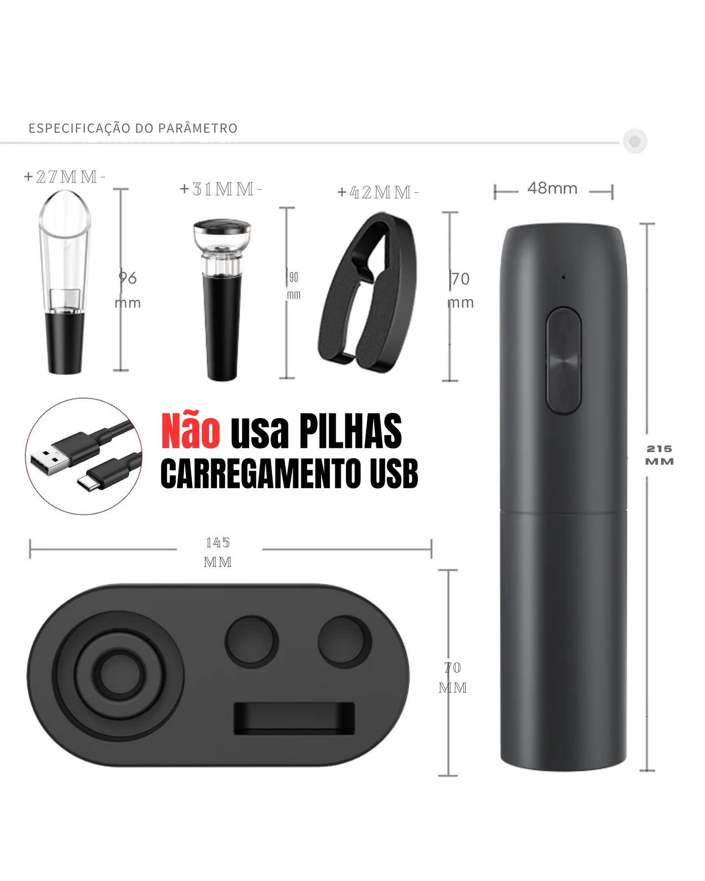 Abridor de Vinho Automático WineSet | Abridor de Vinho Elétrico WineSet