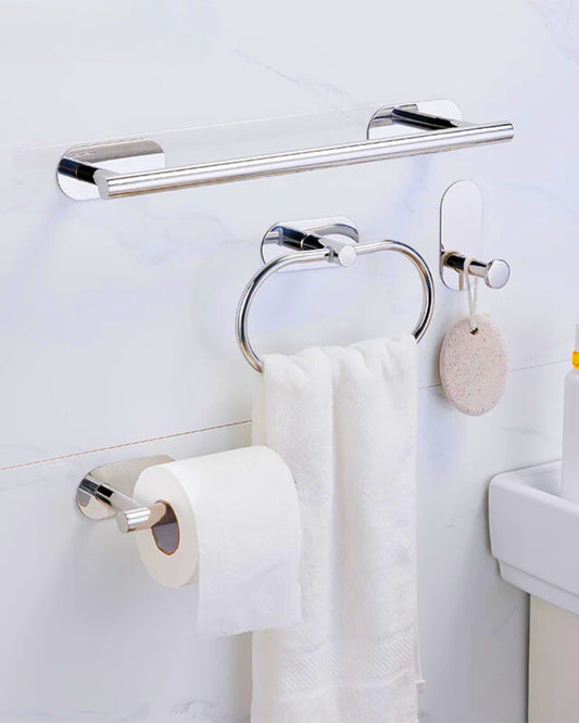 Kit Acessórios para Banheiro Cromado Premium em Aço Inox 304 | Toalheiro, Porta Toalha, Papeleira, Gancho | Instalação Fácil | Frete Grátis