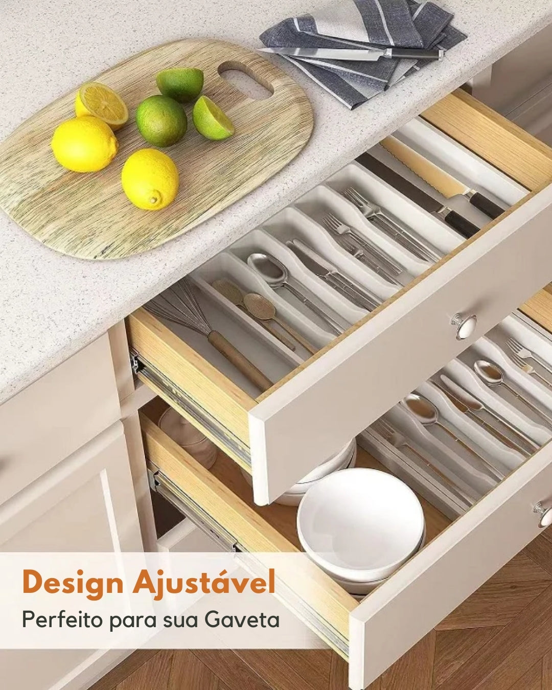 Divisor de Talher Ajustável para Gaveta de Cozinha | Organização e Higiene | Frete Grátis